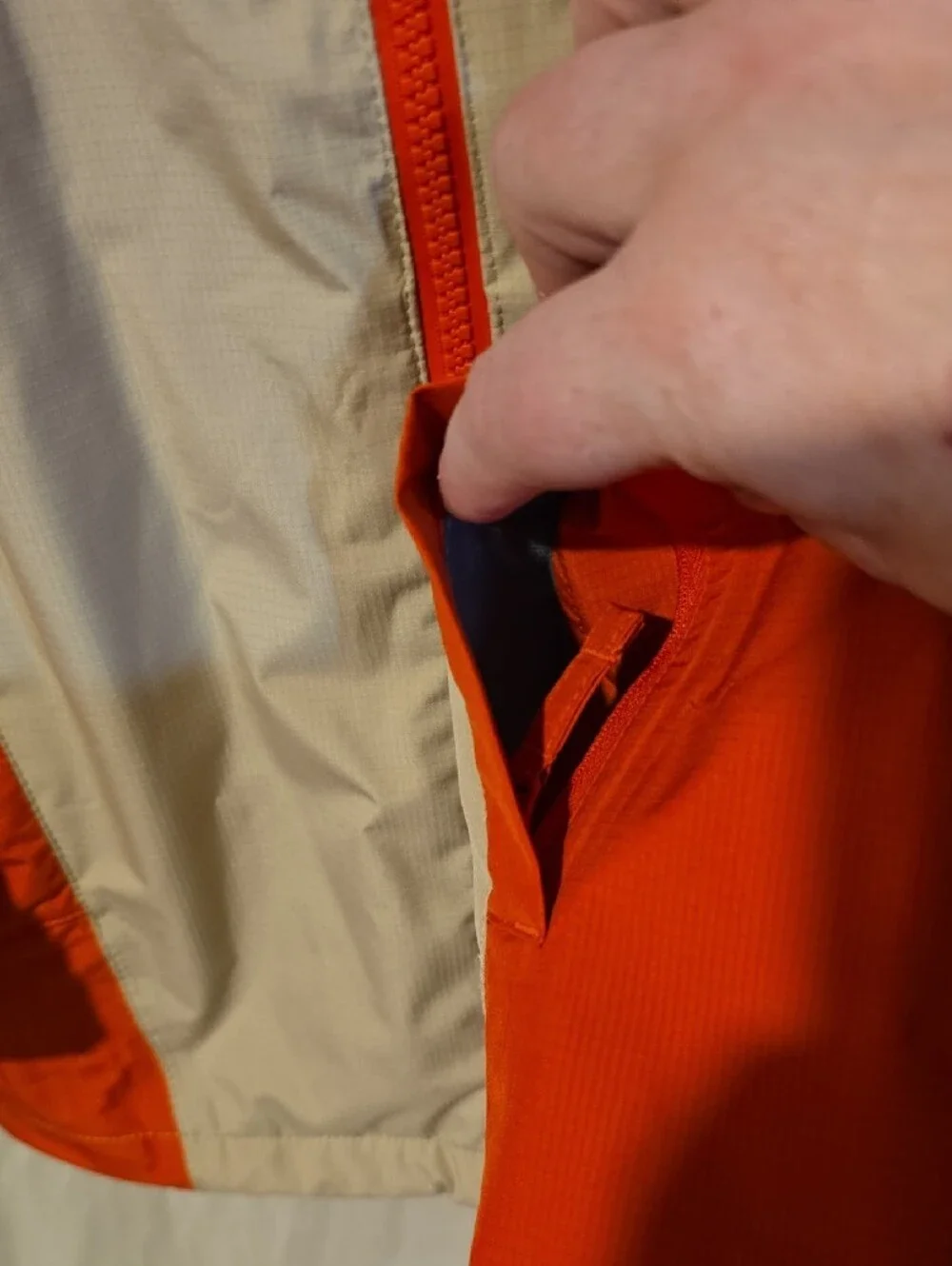 Boy's Lands' End Orange and Cream Hooded Kids' Rain Jacket